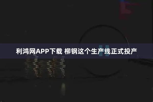 利鸿网APP下载 柳钢这个生产线正式投产